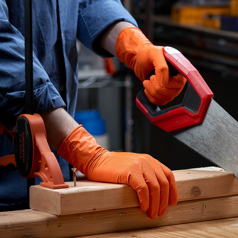 Comfy Package Large Orange Nitrile Heavy-Duty Gloves, Diamond Texture, Waterproof & Latex Free - Image 2